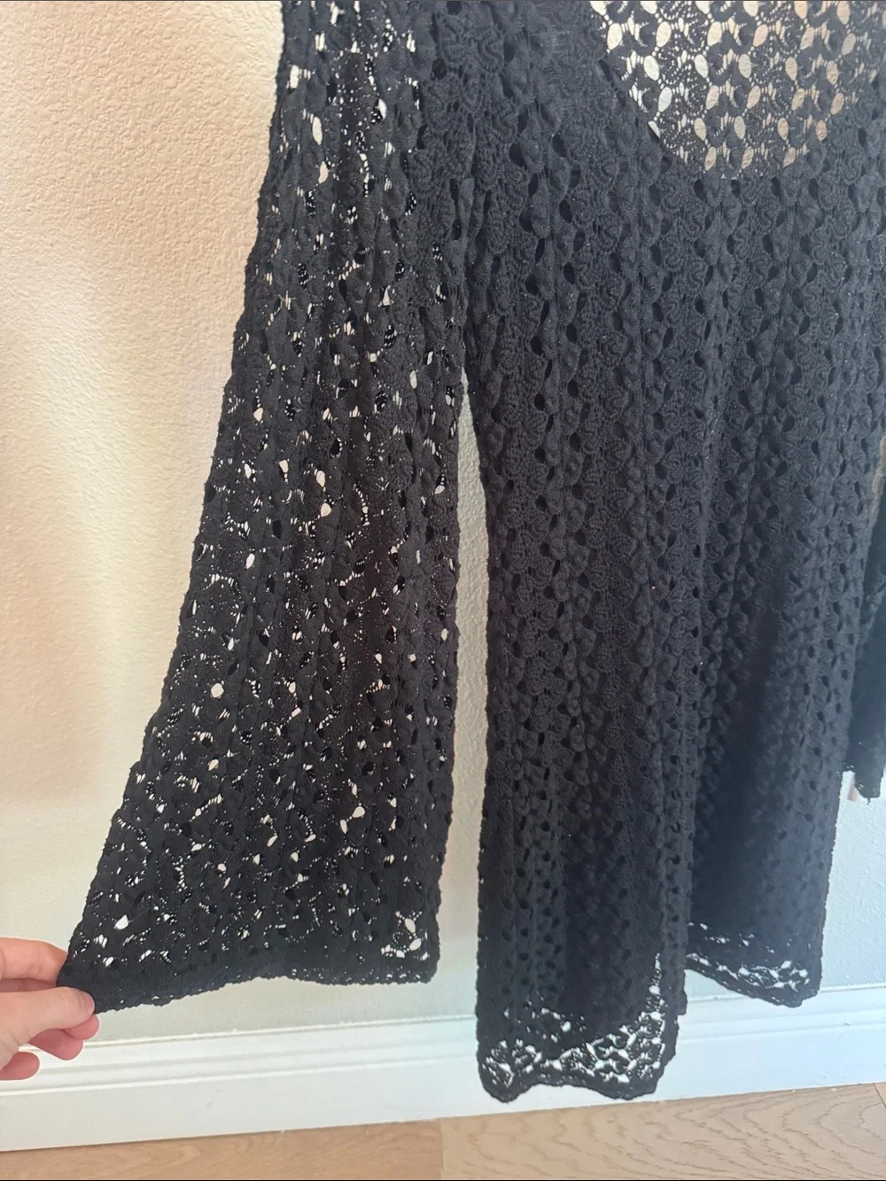 Free People Black Crochet Lace Long-Sleeve Dress